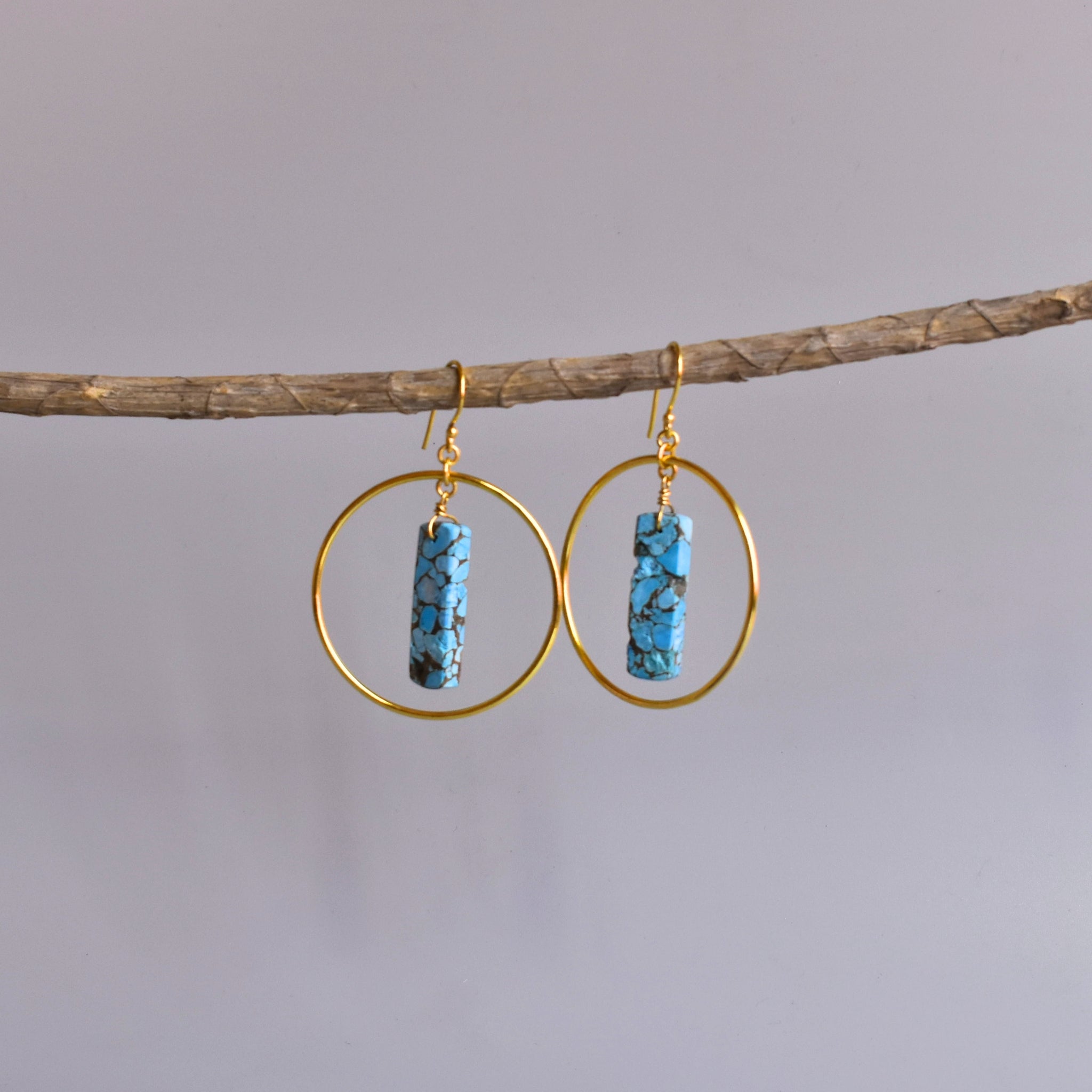 Pillar Hoop - Copper Turquoise Earrings
