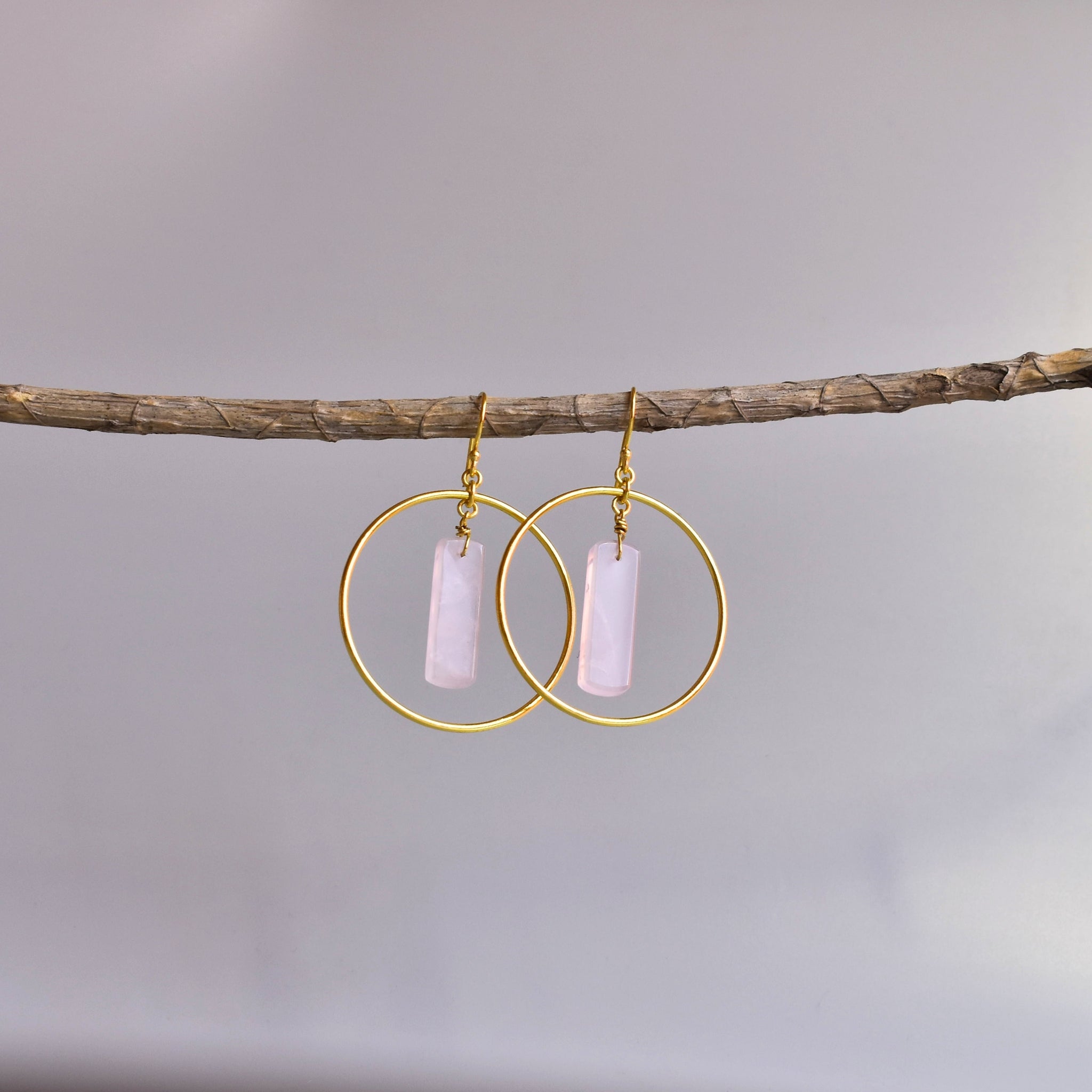 Pillar Hoop - Rose Quartz Earrings