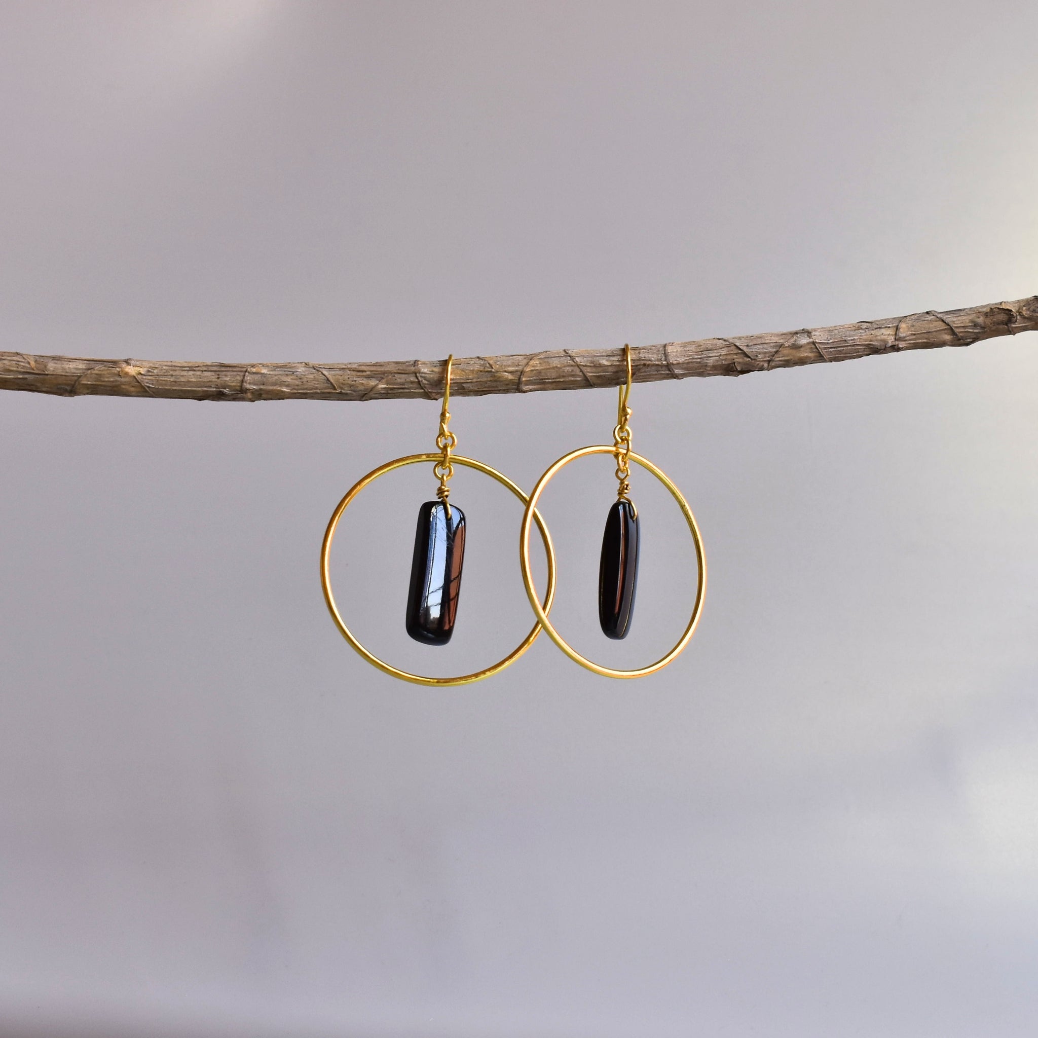 Pillar Hoop - Onyx Earrings
