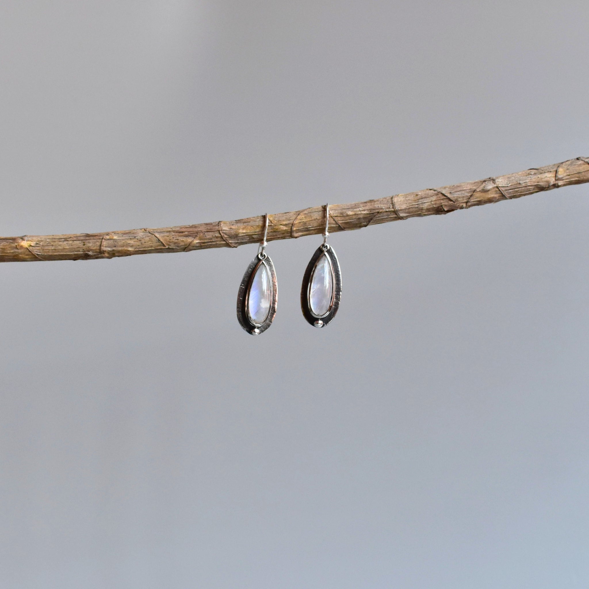 Shadowed Pears - Moonstone Earrings
