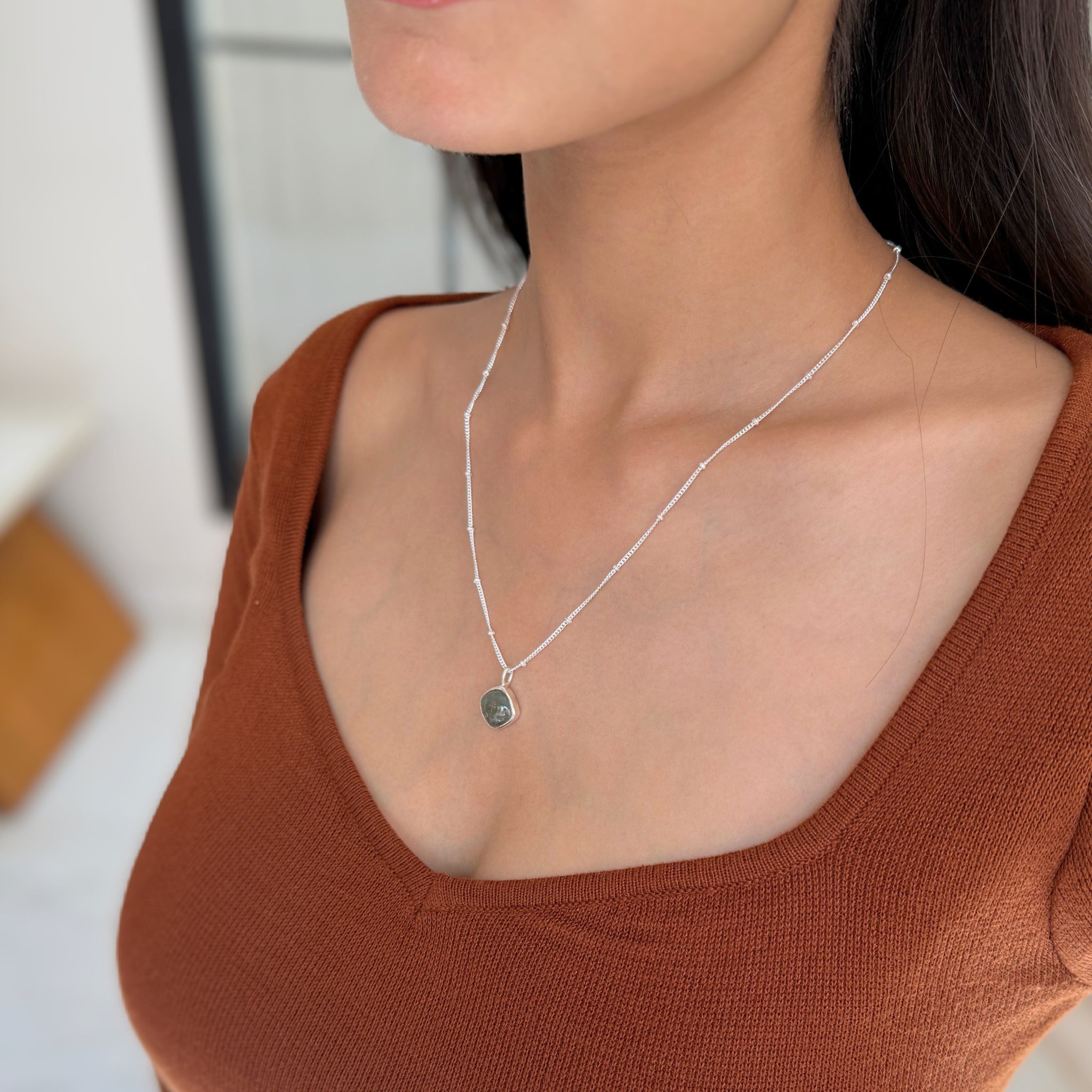 Blatt Sonnenschein - Moos Achat Halskette