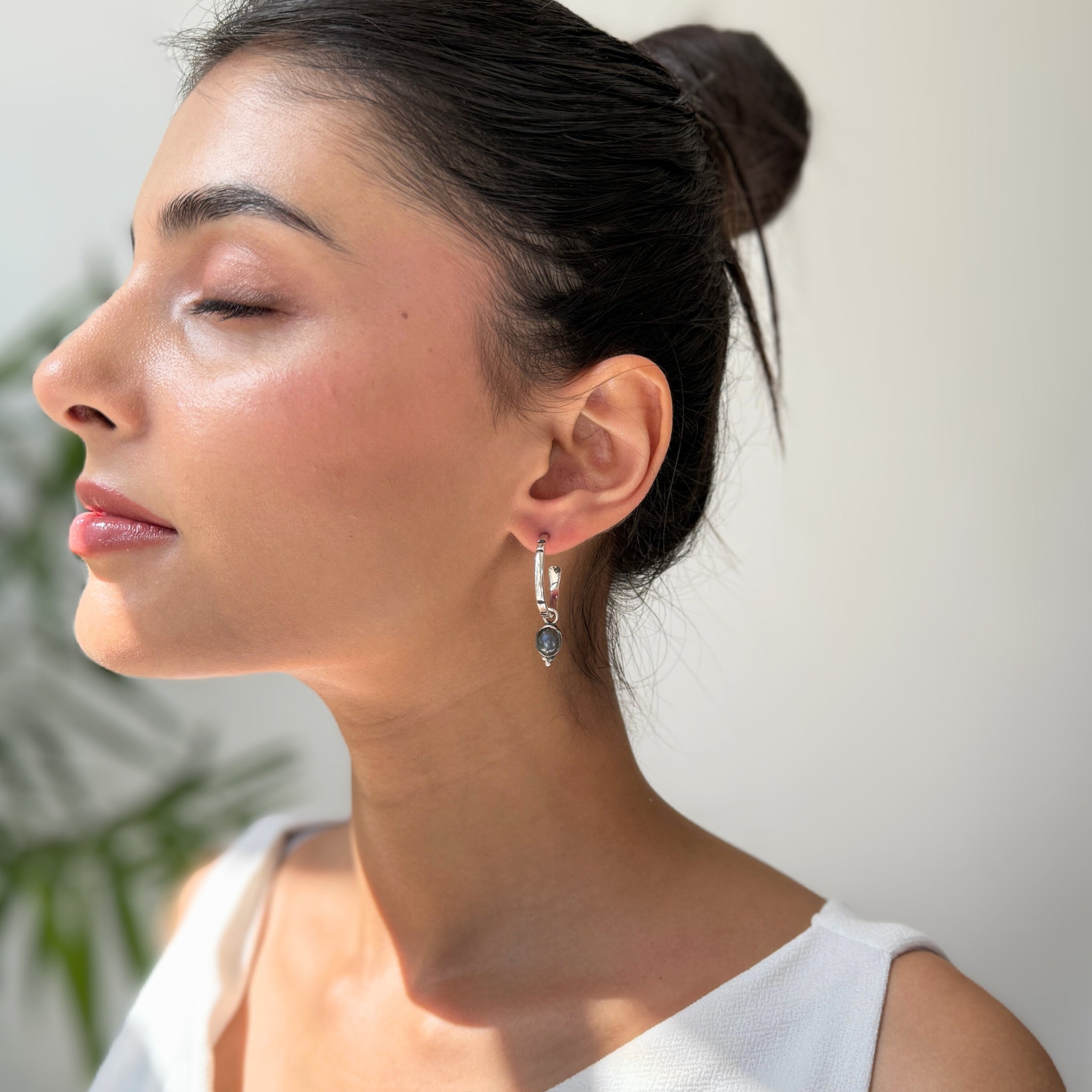 Boho Crescent - Labradorite Hoop Earrings