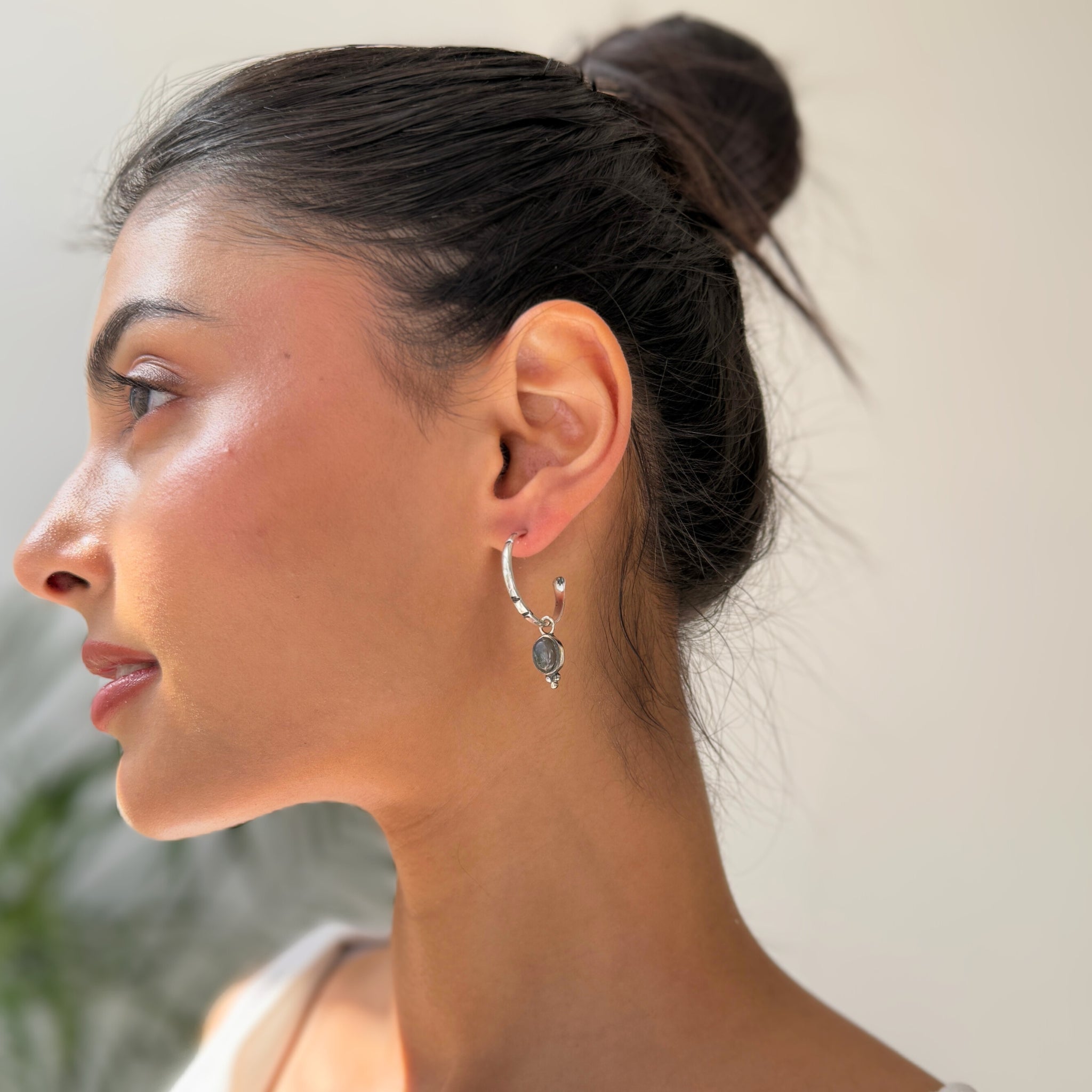 Boho Crescent - Labradorite Hoop Earrings