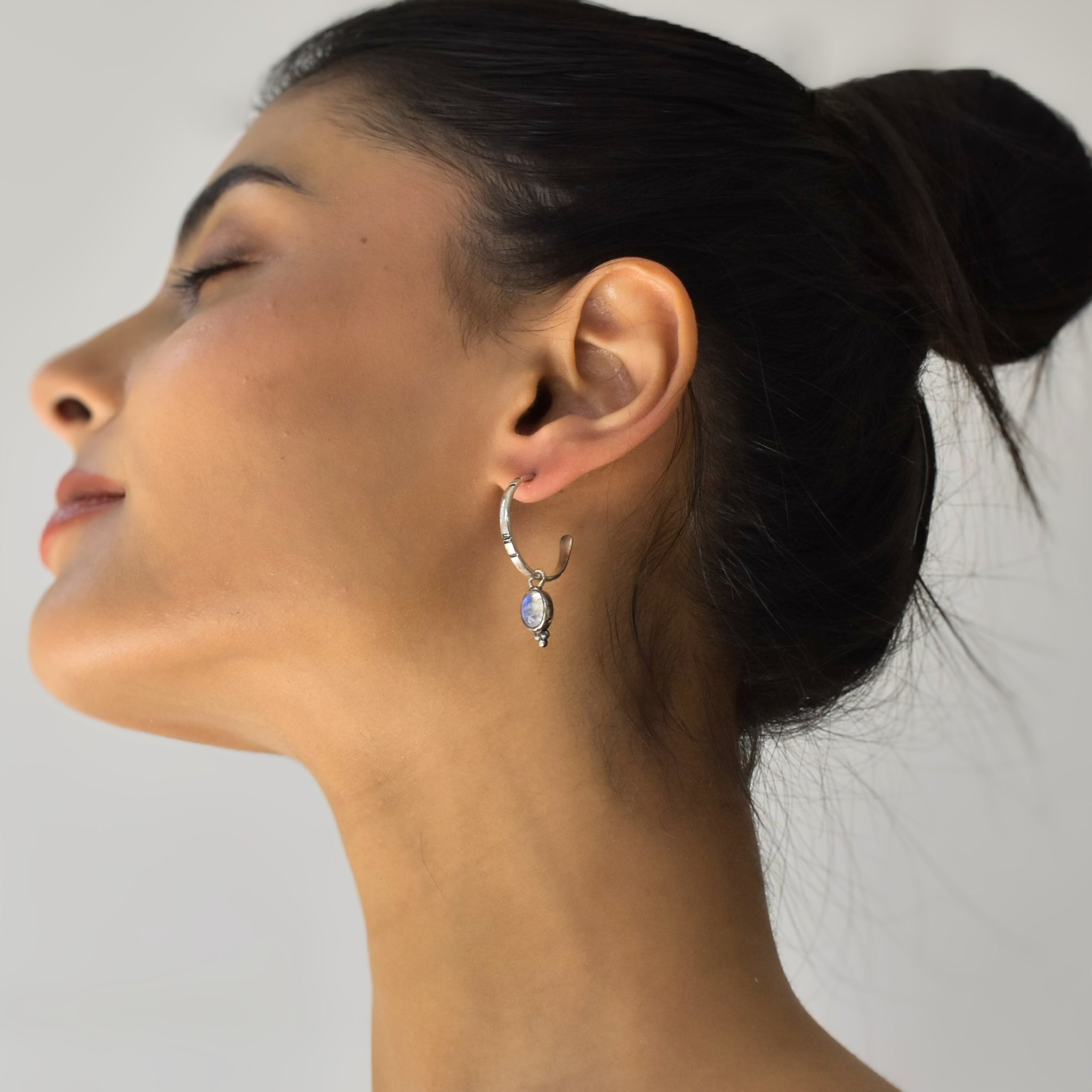 Boho Crescent - Moonstone Hoop Earrings