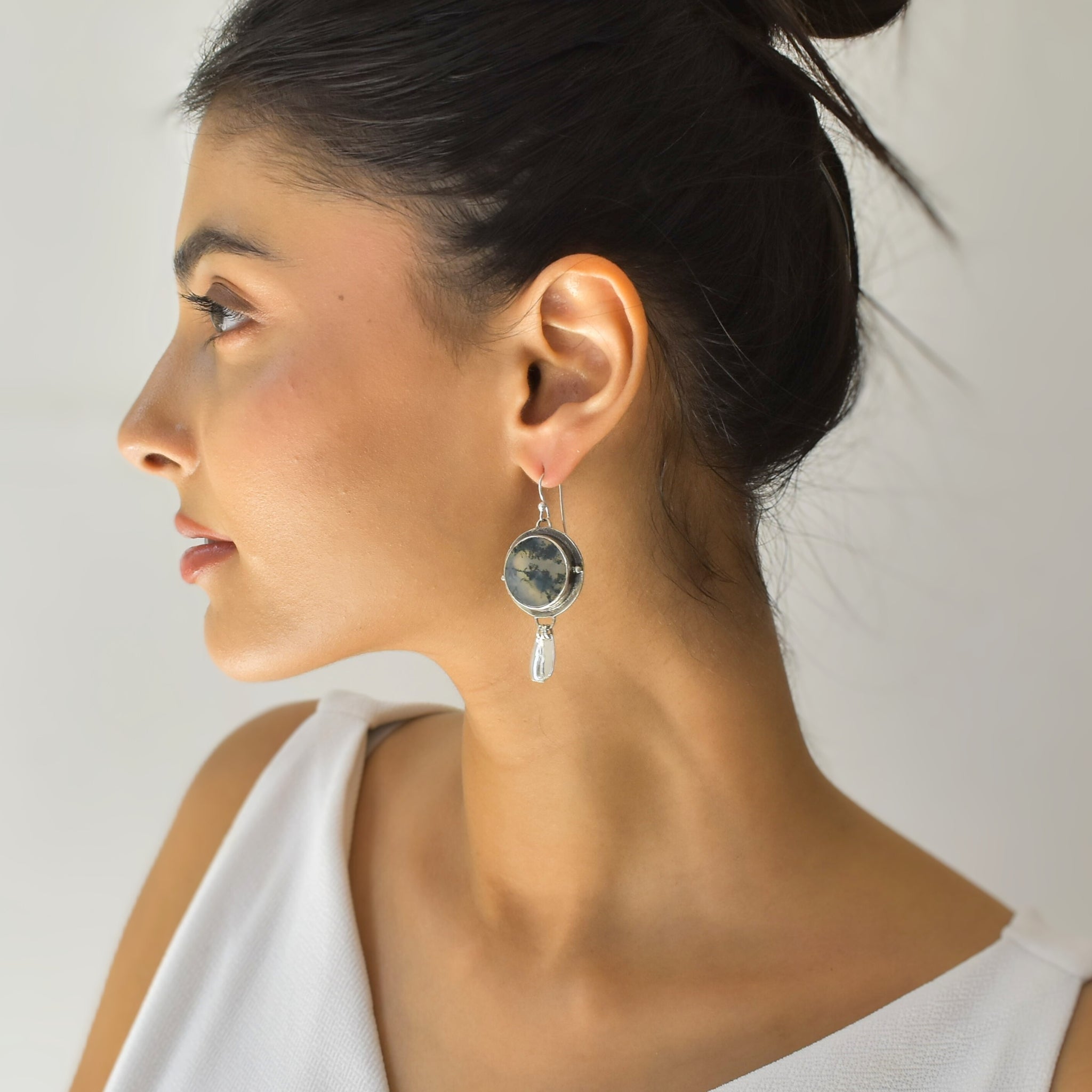 Heritage Discs - Moss Agate Earrings