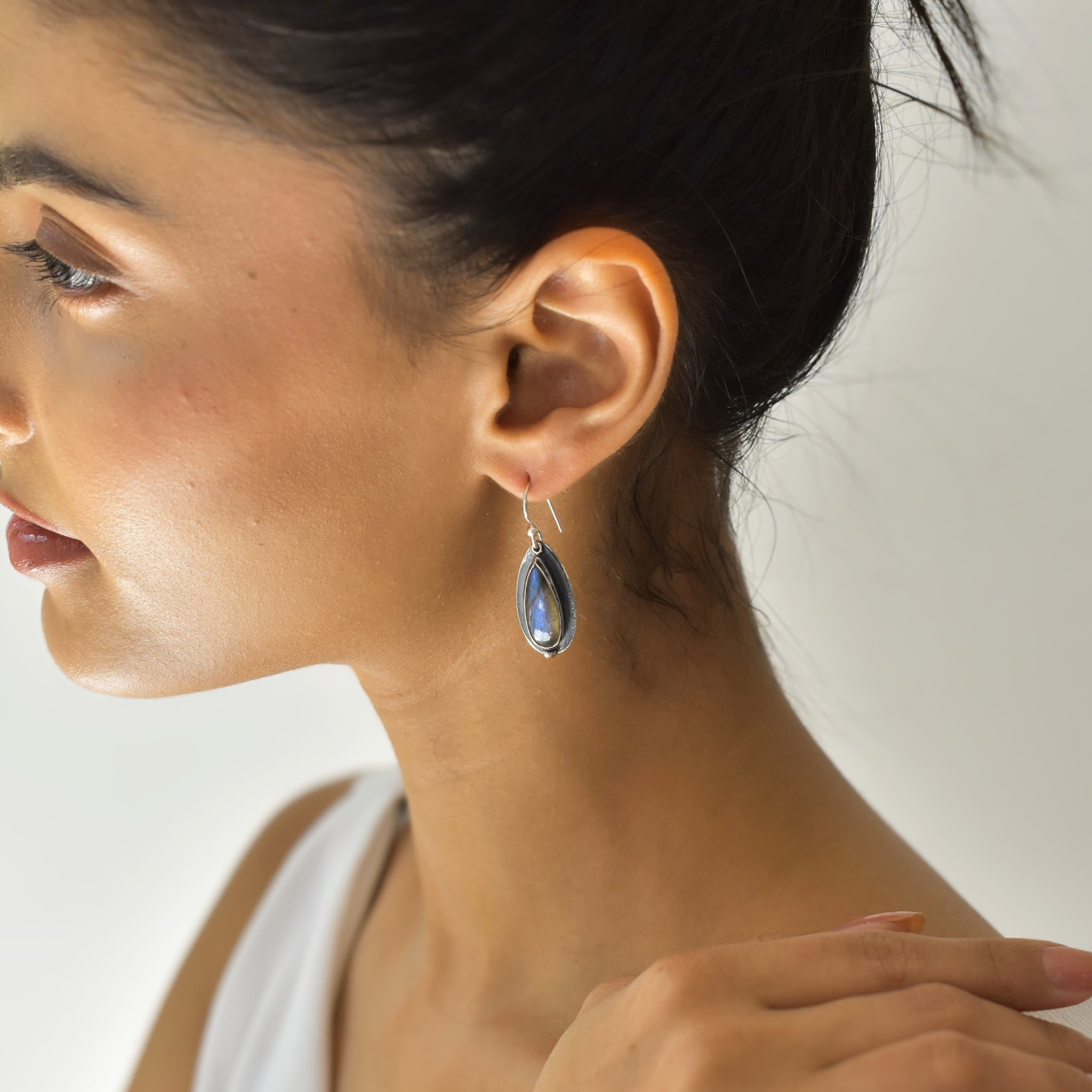 Shadowed Pears - Labradorite Earrings