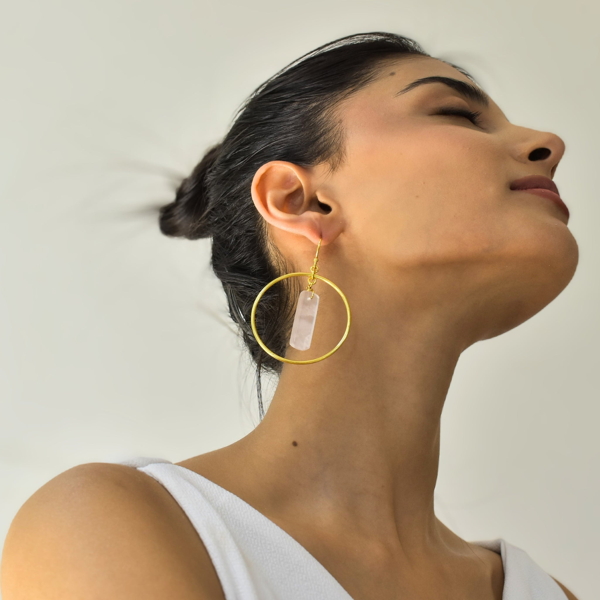 Pillar Hoop - Rose Quartz Earrings
