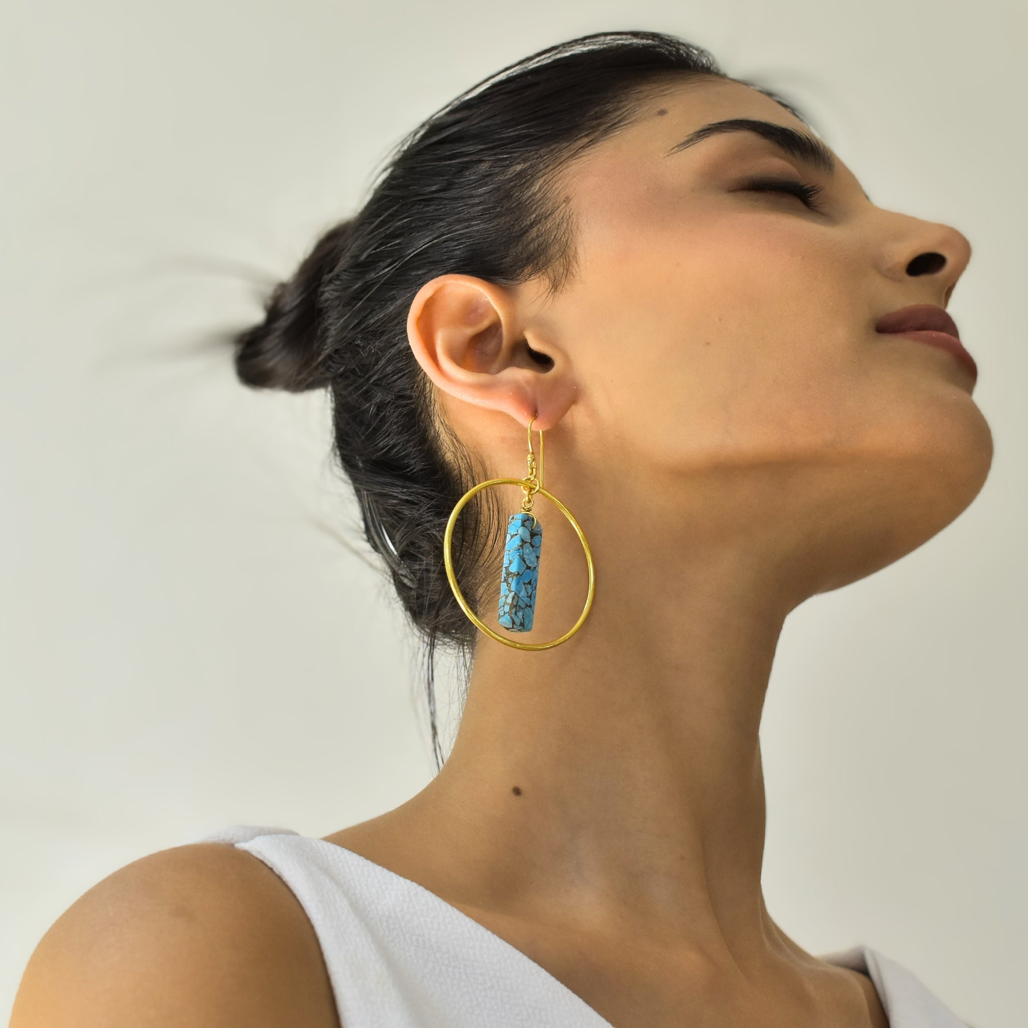 Pillar Hoop - Copper Turquoise Earrings