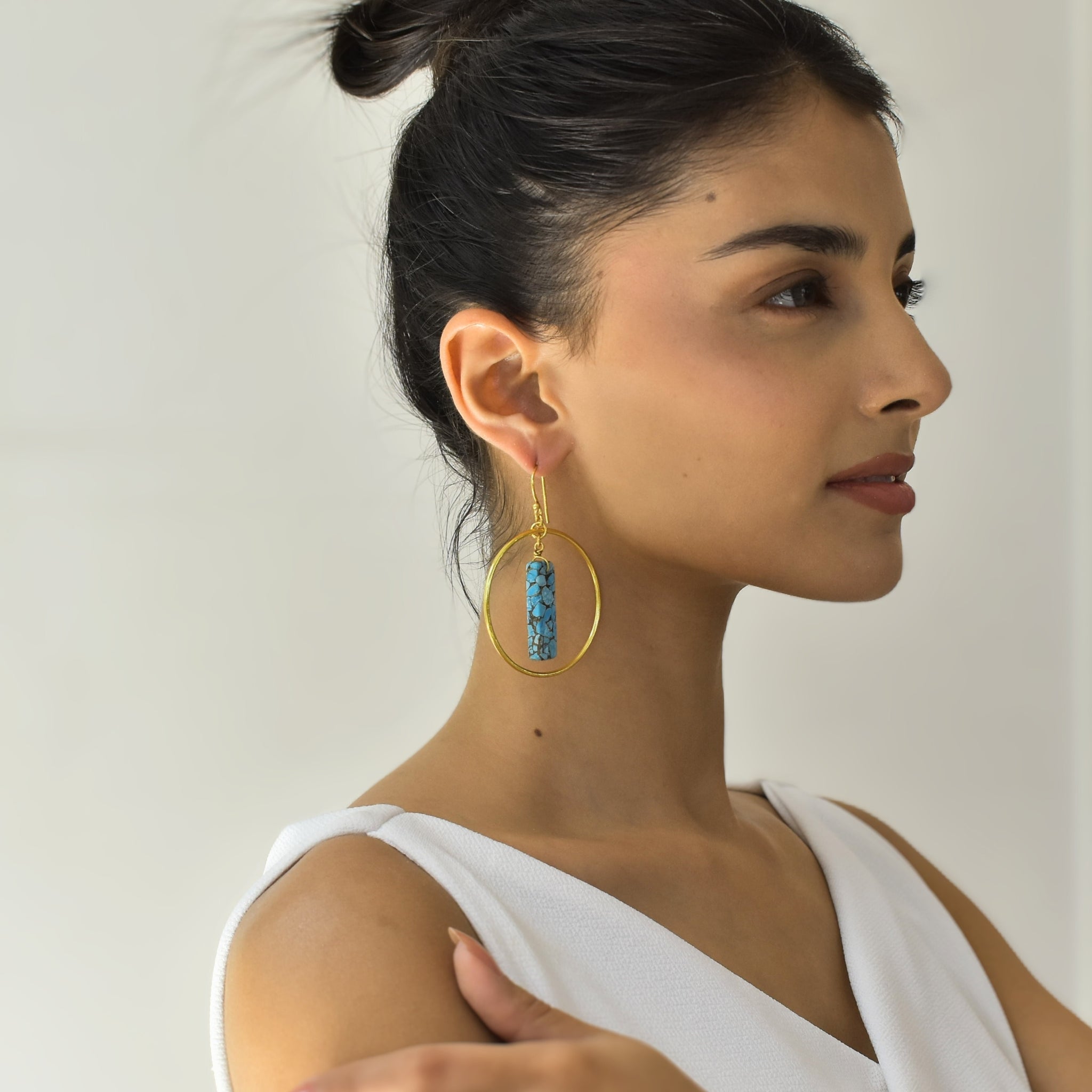 Pillar Hoop - Copper Turquoise Earrings