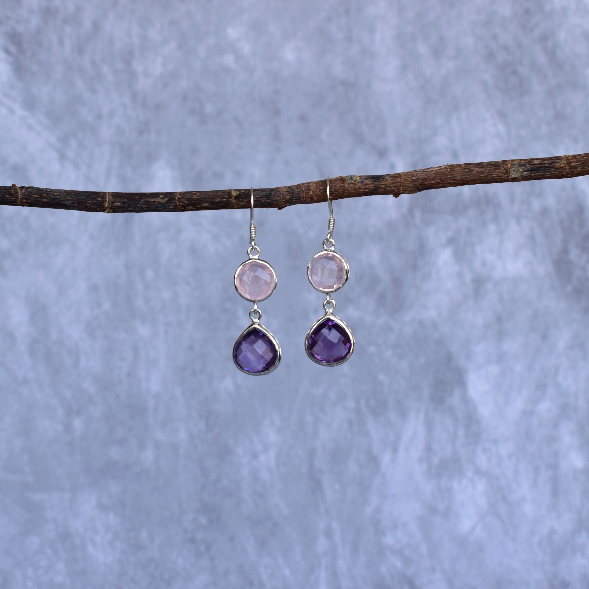 Duo - Rose Quartz & Amethyst Earrings
