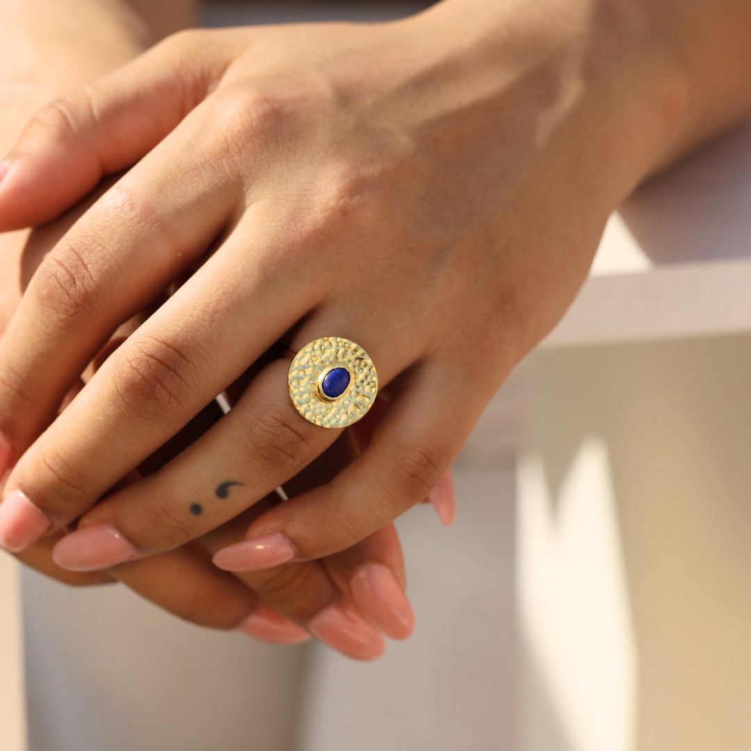 Captivating Hammered - Lapis Lazuli Ring