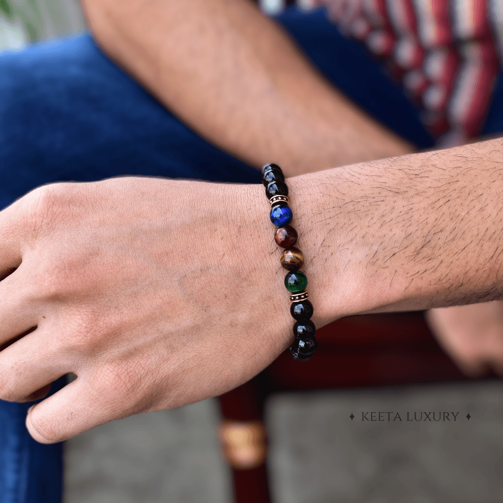 Colorist - Mix Tiger Eye and Onyx Bead Bracelet -