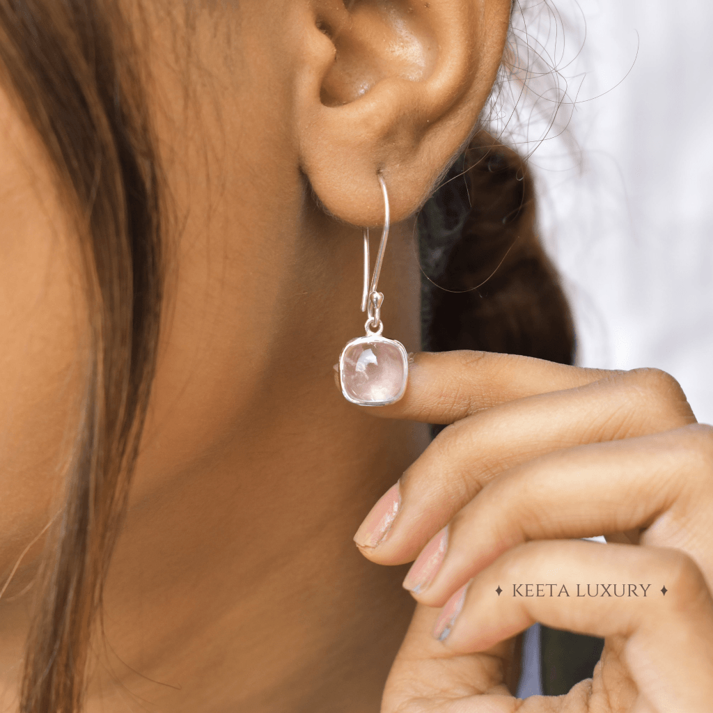 Cushion Conquer - Rose Quartz Earrings -