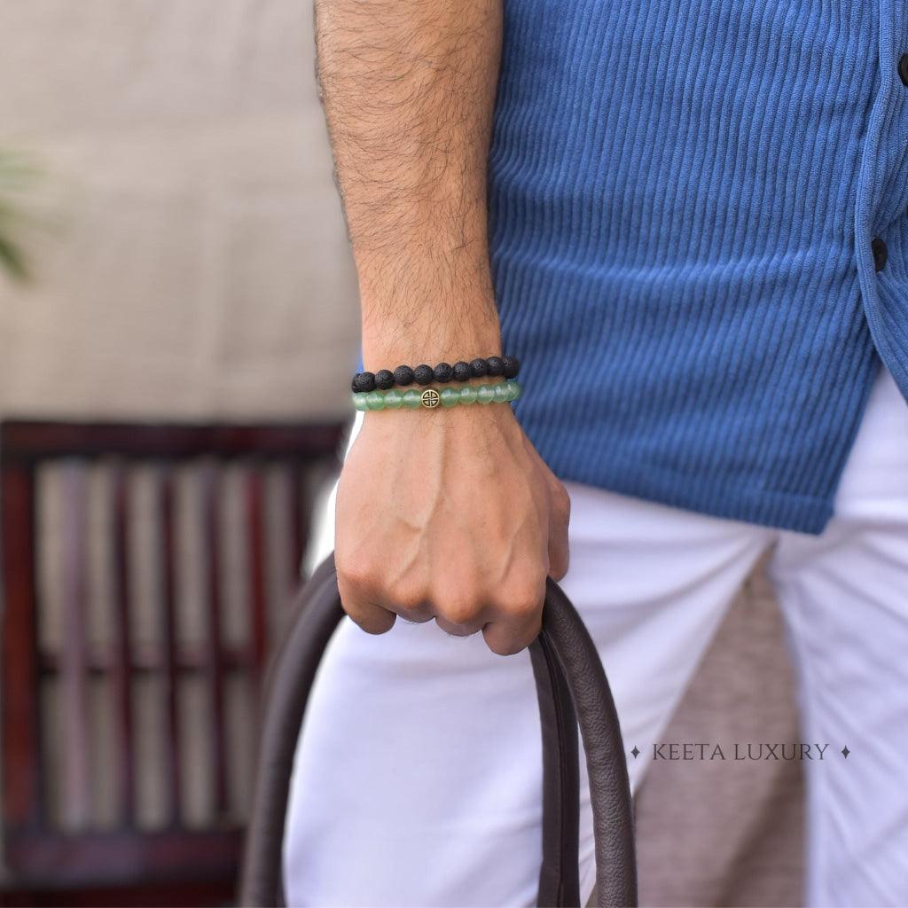 Dual Elemental - Green Aventurine & Lava Beads Bracelet -