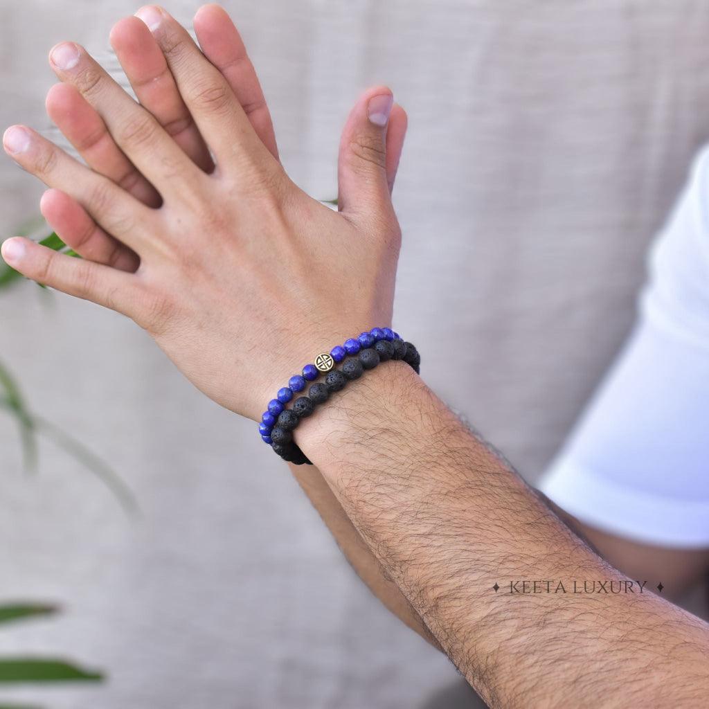 Dual Elemental - Lapis Lazuli & Lava Bead Bracelet -