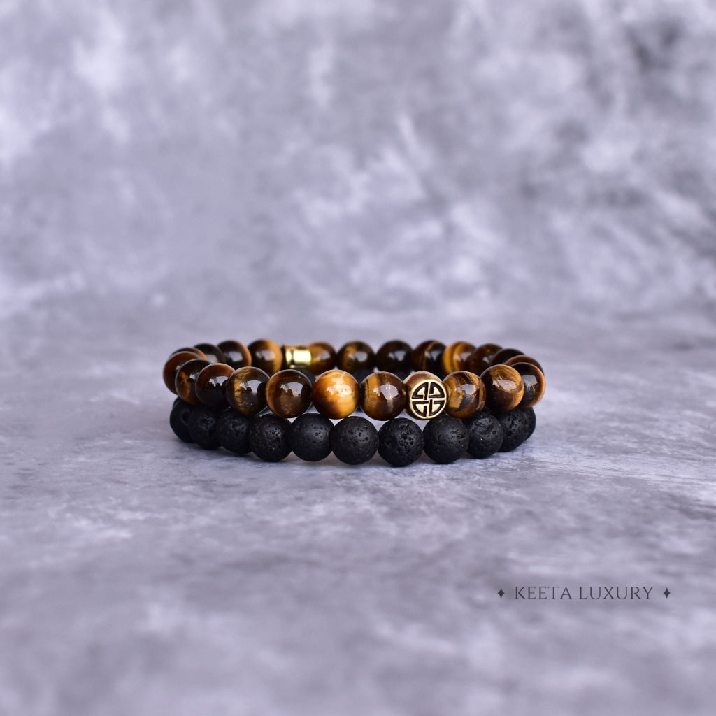 Dual Elemental - Tiger's Eye and Lava bead Bracelet -