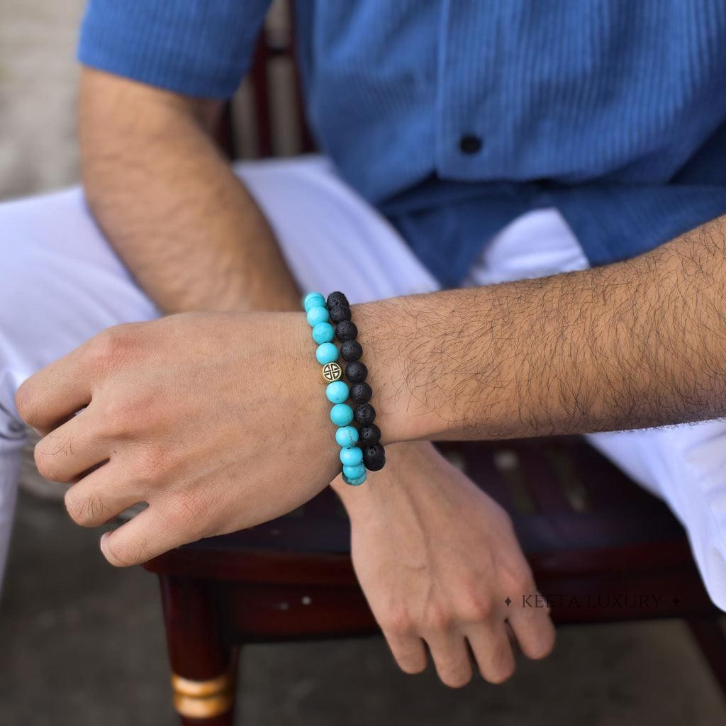 Dual Elemental - Turquoise & Lava Bead Bracelets -