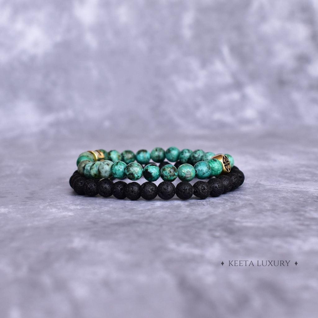 Dual Elemental - Turquoise & Lava Beads Bracelet -