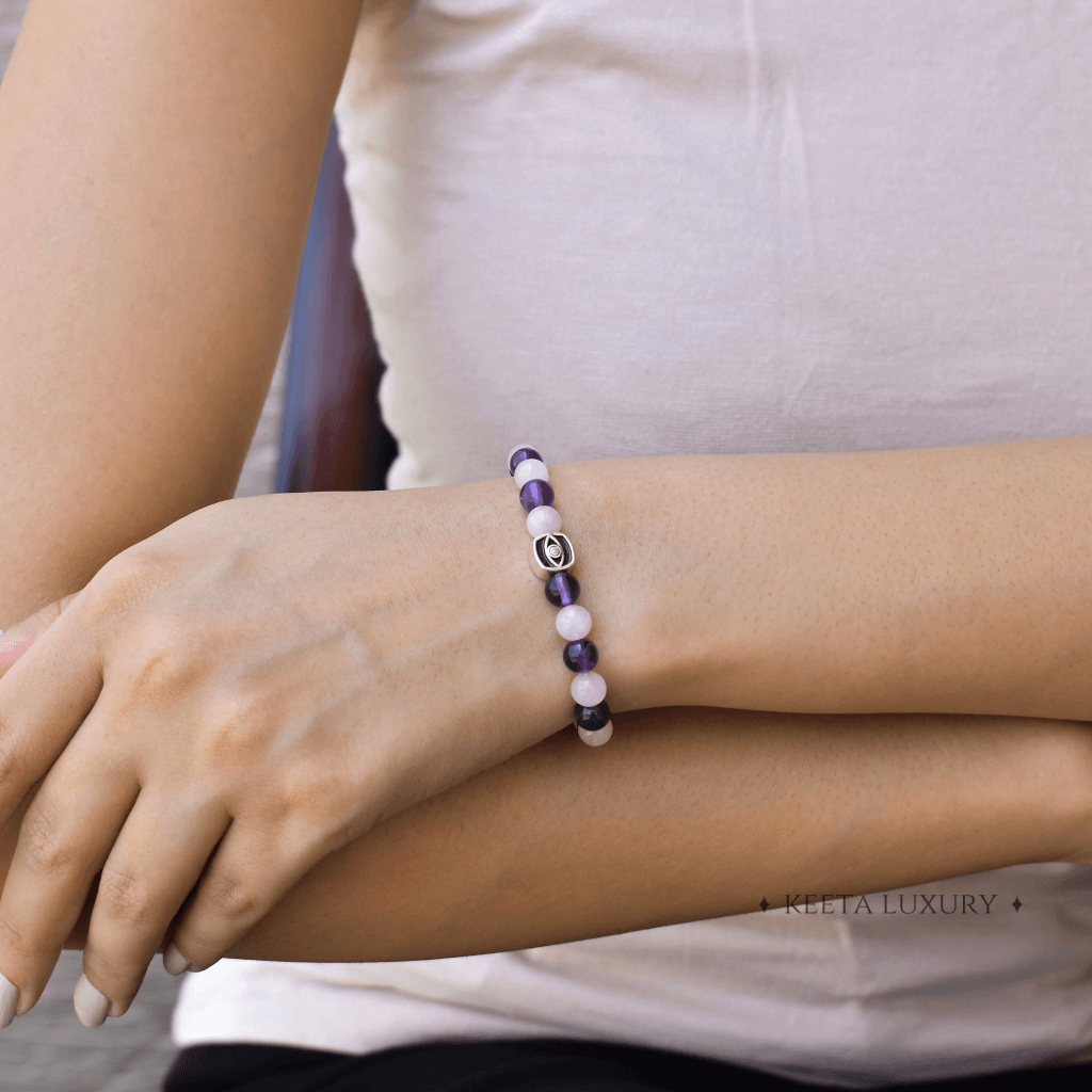 Enchanted Eye - Rose Quartz & Amethyst Bracelets -