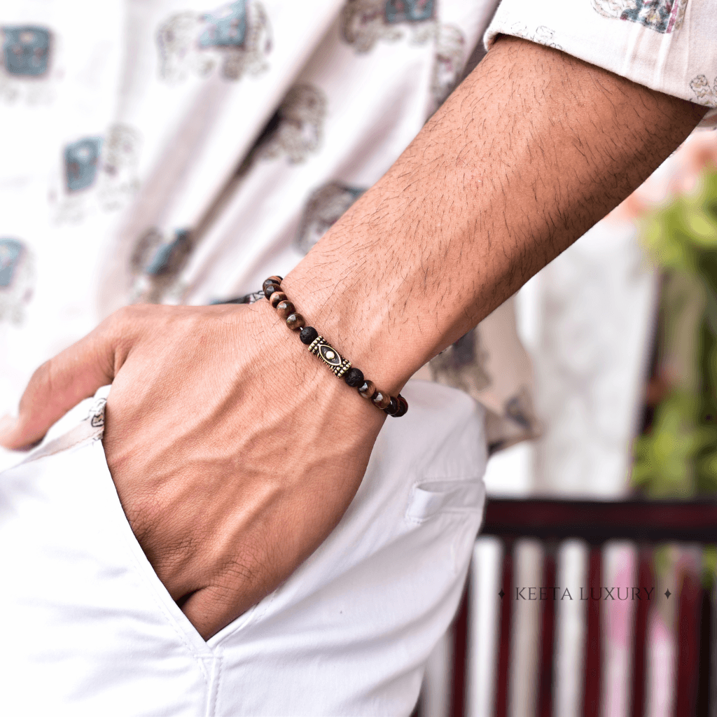 Eye Logic - Tiger Eye and Lava Beads Bracelet -