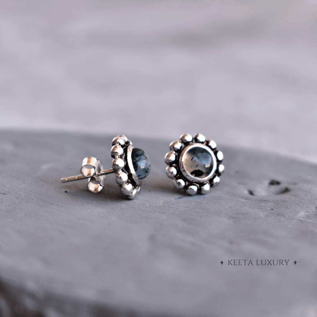 Flower Child - Moss Agate Studs -