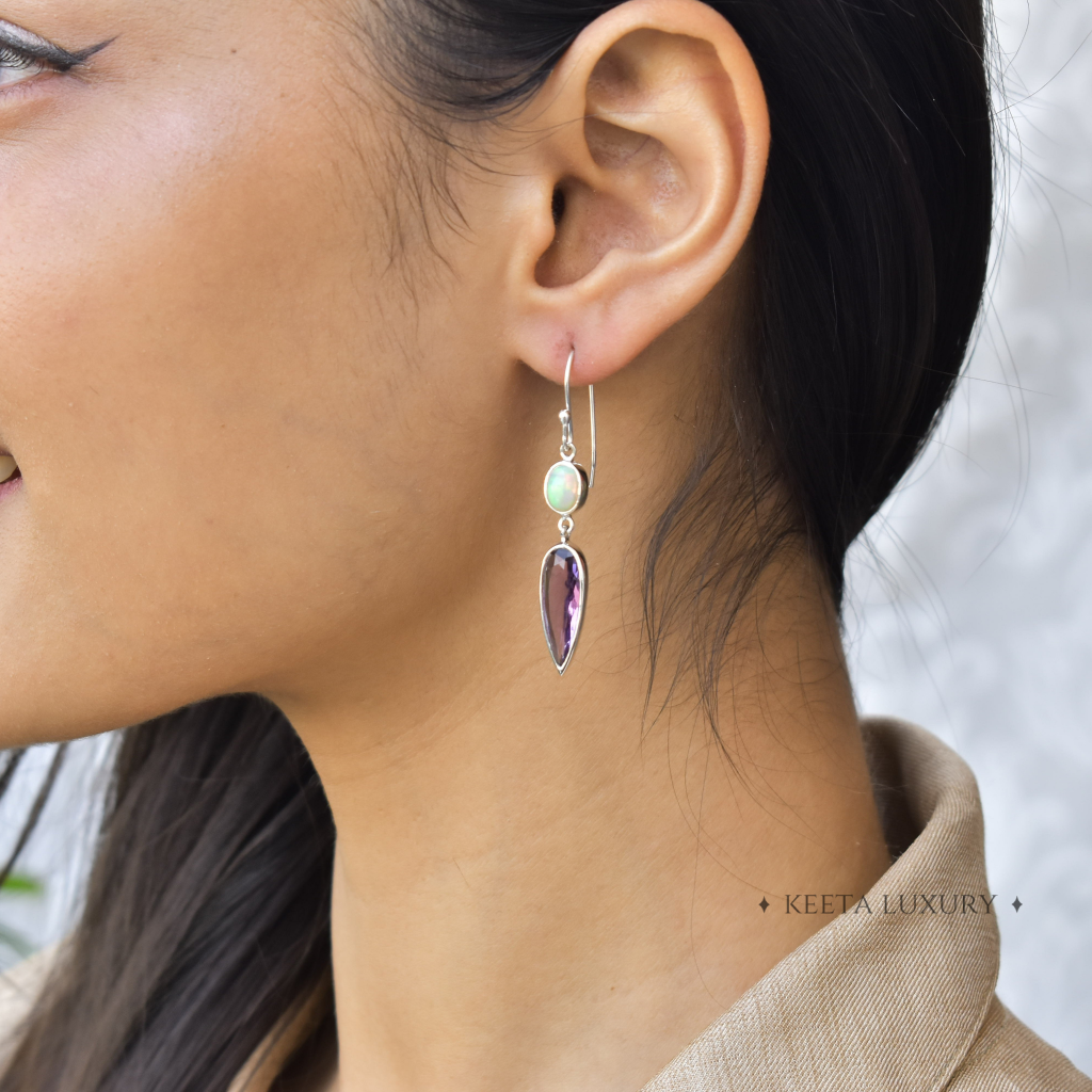 Luxury - Amethyst & Opal Earrings -