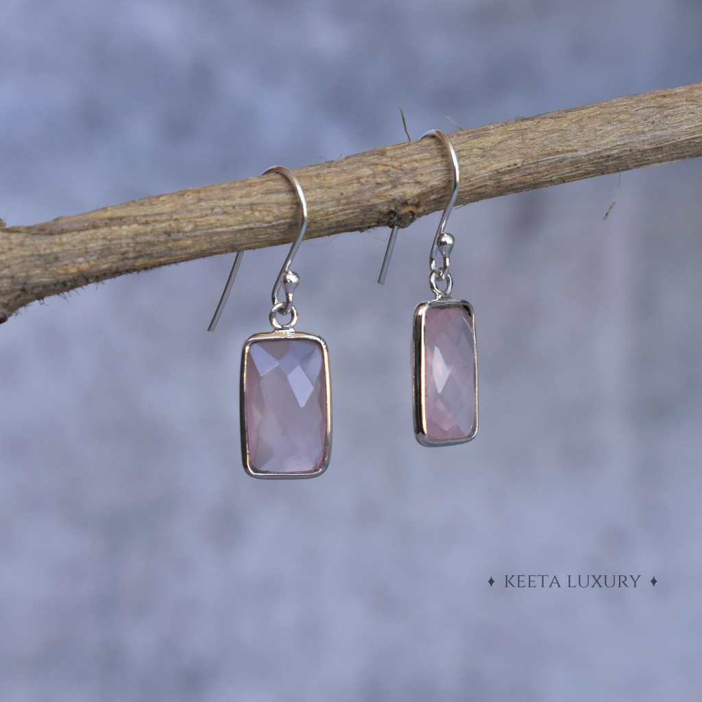 Rectangular Strength - Rose Quartz Earrings -