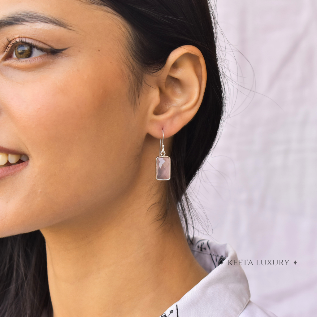 Rectangular Strength - Rose Quartz Earrings -