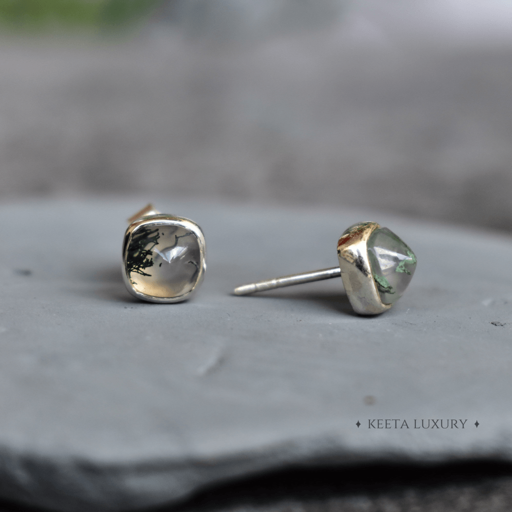 Sugar Loaf - Moss Agate Studs -