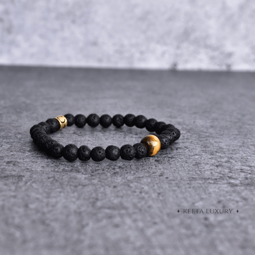 Yellow Admire - Black Lava And Tiger Eye Bracelets -