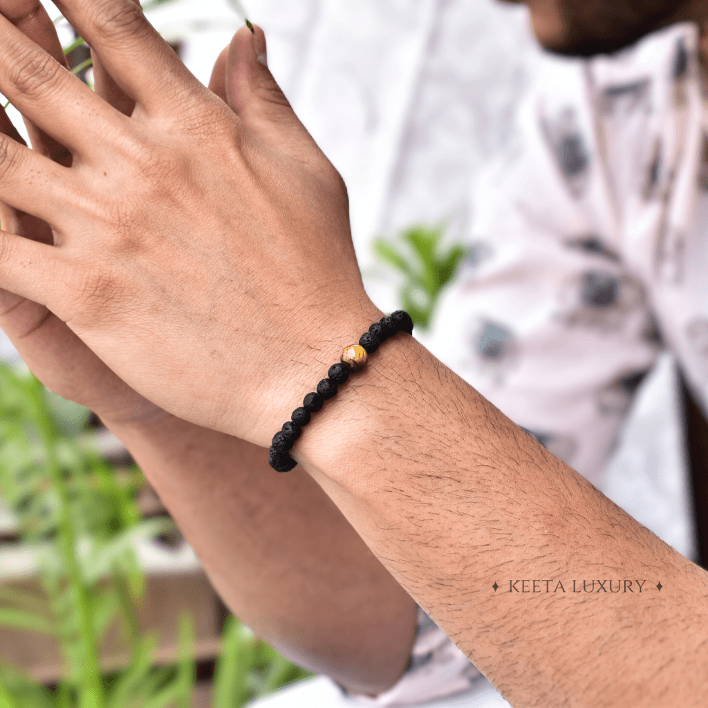 Yellow Admire - Black Lava And Tiger Eye Bracelets -