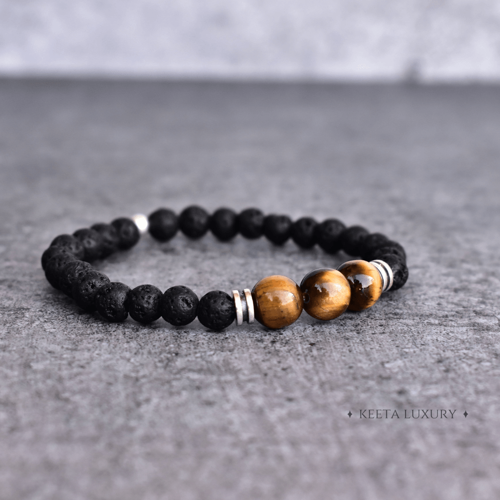 Yellow Atlantis - Black Lava And Tiger Eye Bracelets -