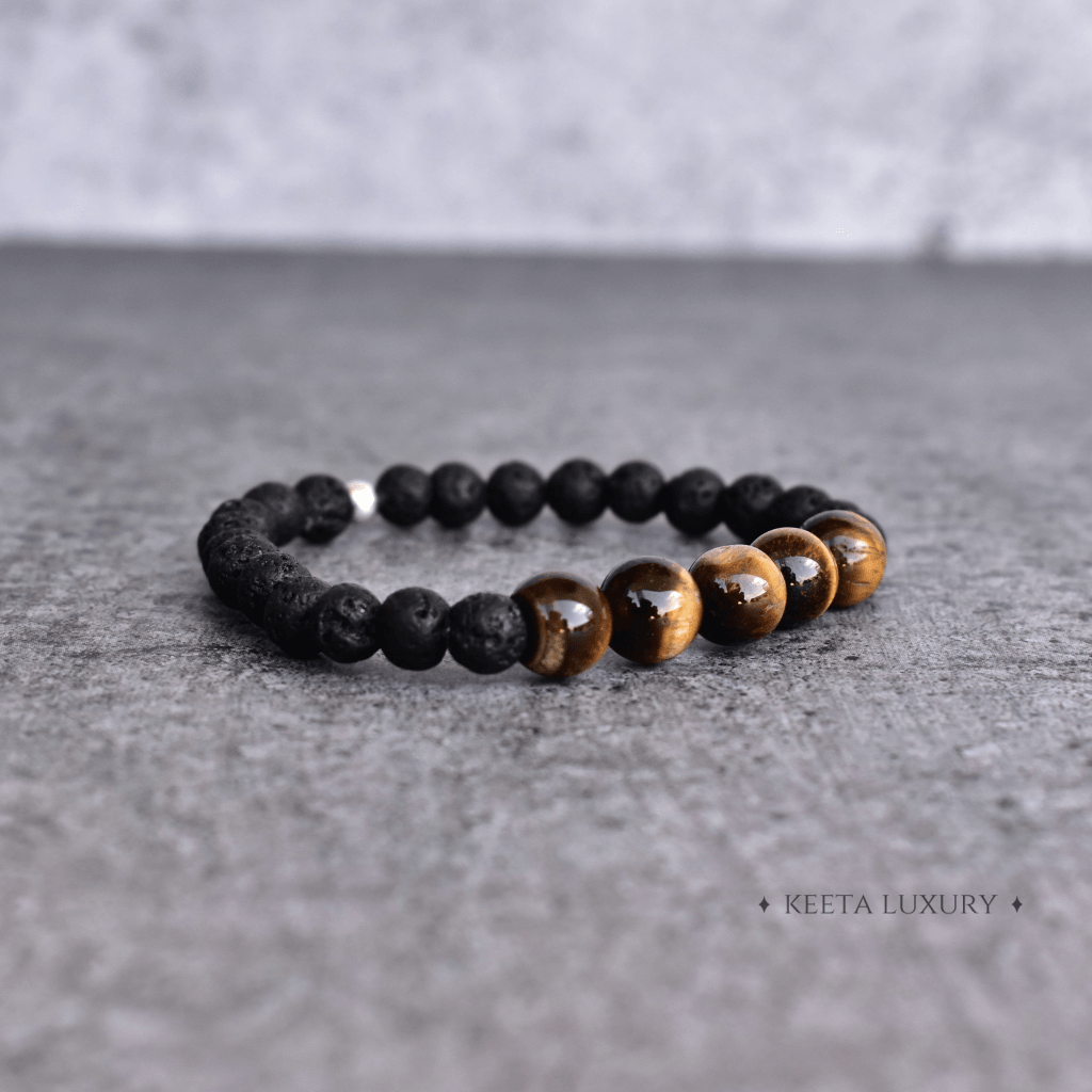 Yellow Jaguar- Lava And Tiger Eye Bracelets -