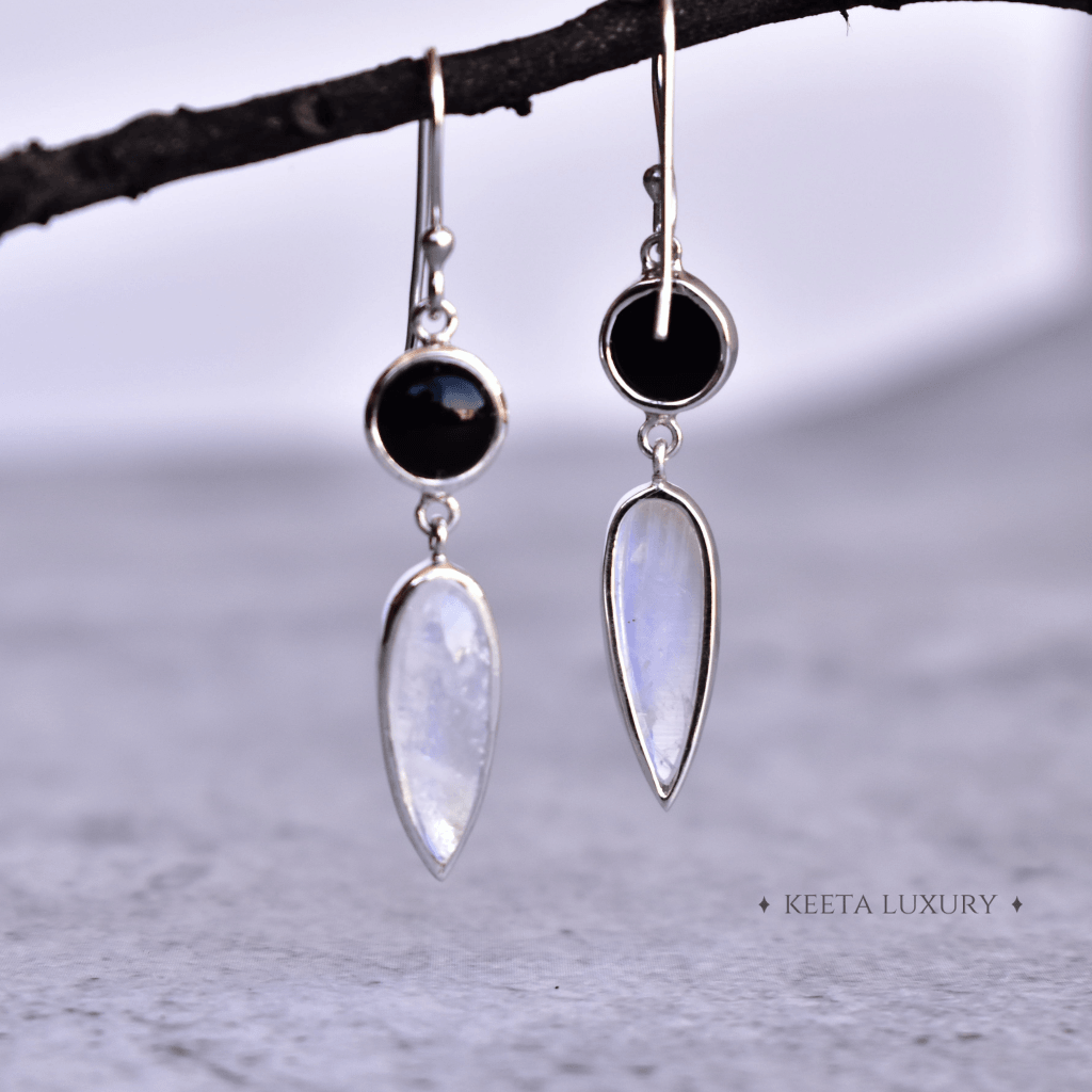 Yin & Yan - Moonstone And Onyx Earrings -